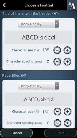 Također možete odabrati fontove za svaku vrstu teksta.
